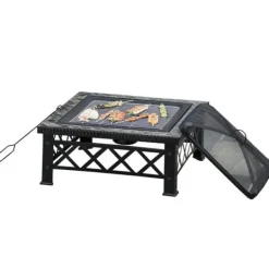 Pejse^Rootz 3-i-1 Bålplads - Bålplads med gnistbeskyttelse - Grillrist - Isspand - Have - BBQ - Sort 76 x 76 x 47 cm