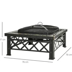 Pejse^Rootz 3-i-1 Bålplads - Bålplads med gnistbeskyttelse - Grillrist - Isspand - Have - BBQ - Sort 76 x 76 x 47 cm