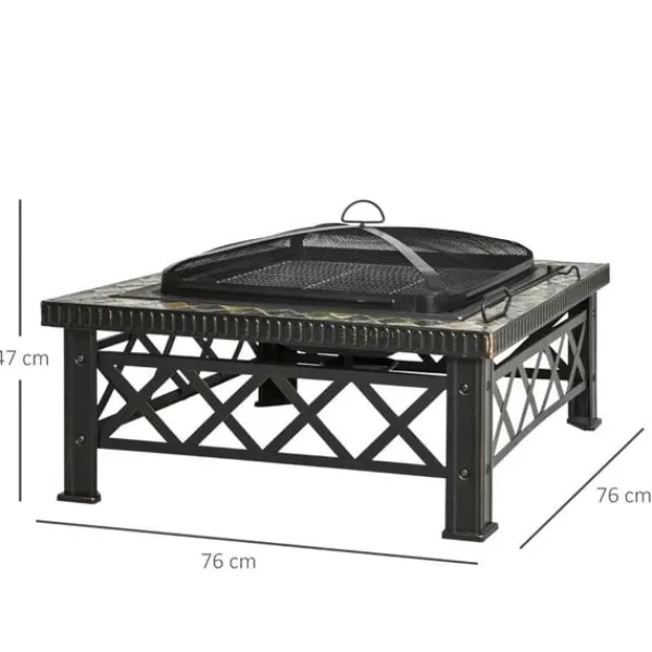 Pejse^Rootz 3-i-1 Bålplads - Bålplads med gnistbeskyttelse - Grillrist - Isspand - Have - BBQ - Sort 76 x 76 x 47 cm