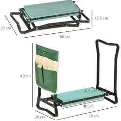 Støtte Med Hjul, Sæder & Knæbeskyttelse Til Havepleje^Rootz Kneeler - Sammenfoldelig havetaburet - 2 i 1 knæstøtte med værktøjstaske - EVA - Skum - Grøn - 58 x 28 x 49 cm