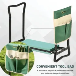 Støtte Med Hjul, Sæder & Knæbeskyttelse Til Havepleje^Rootz Kneeler - Sammenfoldelig havetaburet - 2 i 1 knæstøtte med værktøjstaske - EVA - Skum - Grøn - 58 x 28 x 49 cm