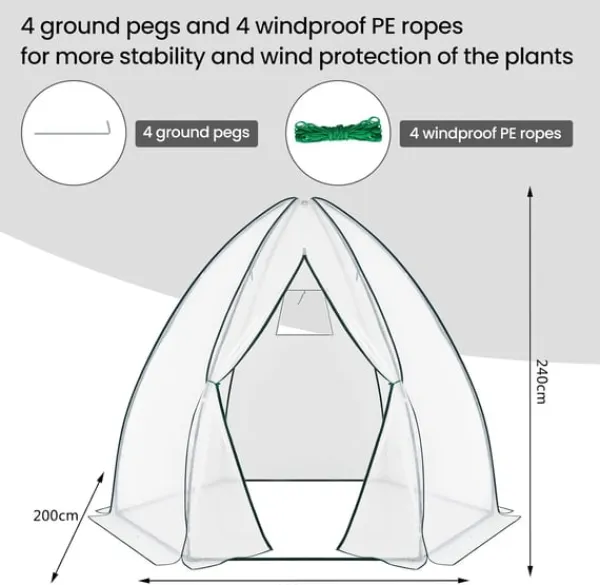 Online Rootz konisk drivhus - Havedrivhus - Plantehus - Vejrbestandig, holdbar struktur, Optimal ventilation - 240cm x 200cm x 240cm / 160cm x 180cm x 160cm | CDON Drivhus