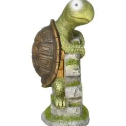 New Rootz Little Turtle - Havedekoration - Havedekoration - Vejrbestandig med sollys - Magnesiumoxid - Grøn + Brun - 17,5L x 18,5W x 36,5H cm Havedekorationer