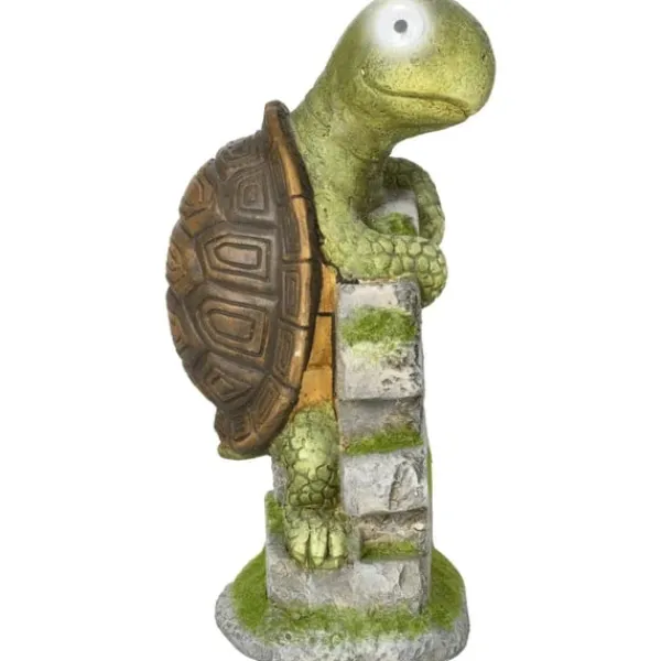 New Rootz Little Turtle - Havedekoration - Havedekoration - Vejrbestandig med sollys - Magnesiumoxid - Grøn + Brun - 17,5L x 18,5W x 36,5H cm Havedekorationer