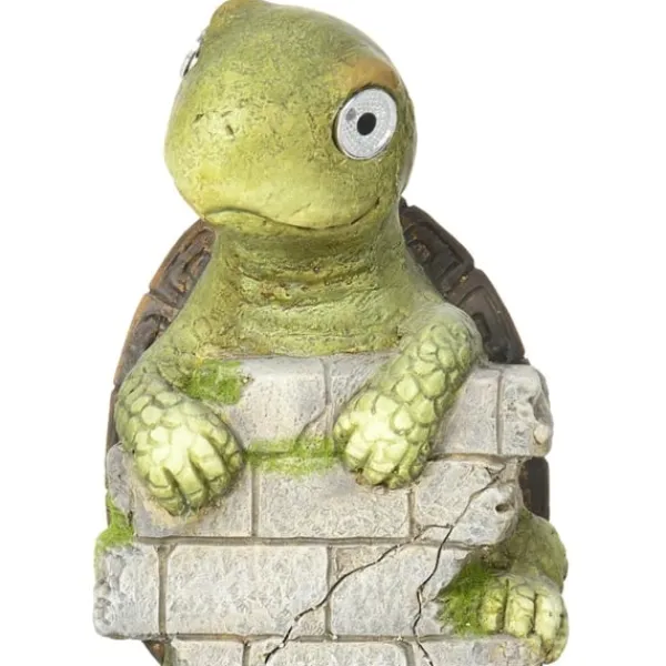 New Rootz Little Turtle - Havedekoration - Havedekoration - Vejrbestandig med sollys - Magnesiumoxid - Grøn + Brun - 17,5L x 18,5W x 36,5H cm Havedekorationer