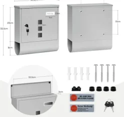 Best Rootz Mailbox - Letterbox - Postbox - Holder Mail Dry & Secure - Galvaniseret stål - 30,6 x 33,5 x 10 cm grå Postkasser & Brevindkast