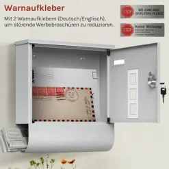 Best Rootz Mailbox - Letterbox - Postbox - Holder Mail Dry & Secure - Galvaniseret stål - 30,6 x 33,5 x 10 cm grå Postkasser & Brevindkast