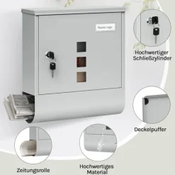 Best Rootz Mailbox - Letterbox - Postbox - Holder Mail Dry & Secure - Galvaniseret stål - 30,6 x 33,5 x 10 cm grå Postkasser & Brevindkast