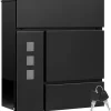 Postkasser & Brevindkast^Rootz Mailbox med avisrum - Letterbox - Wall Mount Post Box - Vandtæt - 37x37x10,5 cm sort