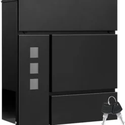 Postkasser & Brevindkast^Rootz Mailbox med avisrum - Letterbox - Wall Mount Post Box - Vandtæt - 37x37x10,5 cm sort