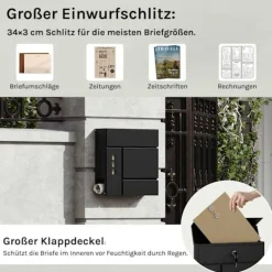 Postkasser & Brevindkast^Rootz Mailbox med avisrum - Letterbox - Wall Mount Post Box - Vandtæt - 37x37x10,5 cm sort