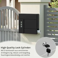 Postkasser & Brevindkast^Rootz Mailbox med avisrum - Letterbox - Wall Mount Post Box - Vandtæt - 37x37x10,5 cm sort