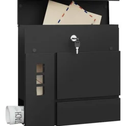 Postkasser & Brevindkast^Rootz Mailbox med avisrum - Letterbox - Wall Mount Post Box - Vandtæt - 37x37x10,5 cm sort