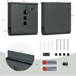 Postkasser & Brevindkast^Rootz Mailbox med visningsvindue - Letterbox - Postbox - Inkluderer navnemærke - Galvaniseret metalplade - Vandtæt - 37x37x10,5 cm - Grå