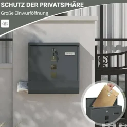 Postkasser & Brevindkast^Rootz Mailbox med visningsvindue - Letterbox - Postbox - Inkluderer navnemærke - Galvaniseret metalplade - Vandtæt - 37x37x10,5 cm - Grå