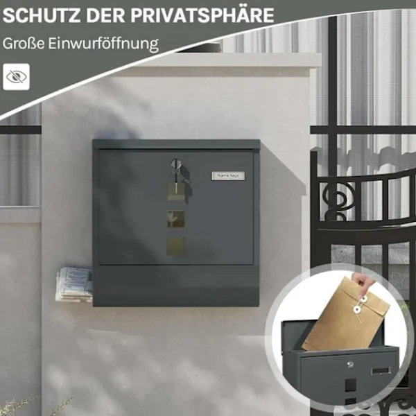 Postkasser & Brevindkast^Rootz Mailbox med visningsvindue - Letterbox - Postbox - Inkluderer navnemærke - Galvaniseret metalplade - Vandtæt - 37x37x10,5 cm - Grå