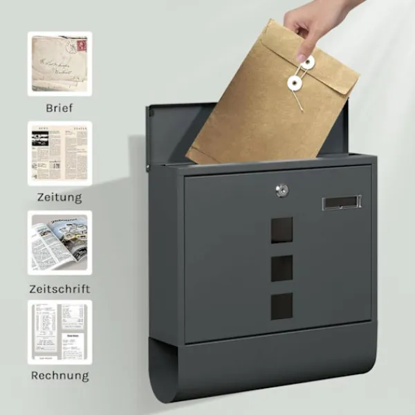 Postkasser & Brevindkast^Rootz Mailbox med visningsvindue - Letterbox - Postbox - Inkluderer navnemærke - Galvaniseret metalplade - Vandtæt - 37x37x10,5 cm - Grå