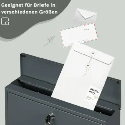 Postkasser & Brevindkast^Rootz Mailbox med visningsvindue - Letterbox - Postbox - Inkluderer navnemærke - Galvaniseret metalplade - Vandtæt - 37x37x10,5 cm - Grå