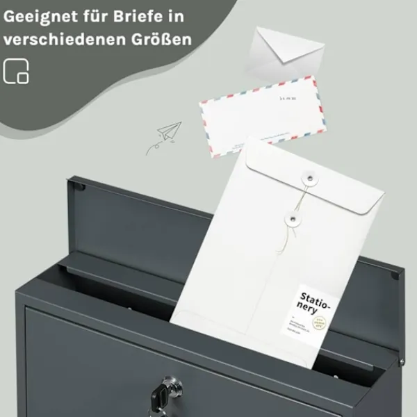 Postkasser & Brevindkast^Rootz Mailbox med visningsvindue - Letterbox - Postbox - Inkluderer navnemærke - Galvaniseret metalplade - Vandtæt - 37x37x10,5 cm - Grå