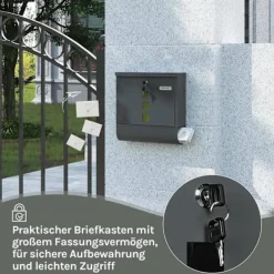 Postkasser & Brevindkast^Rootz Mailbox med visningsvindue - Letterbox - Postbox - Inkluderer navnemærke - Galvaniseret metalplade - Vandtæt - 37x37x10,5 cm - Grå