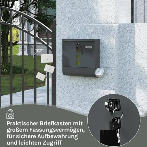 Postkasser & Brevindkast^Rootz Mailbox med visningsvindue - Letterbox - Postbox - Inkluderer navnemærke - Galvaniseret metalplade - Vandtæt - 37x37x10,5 cm - Grå