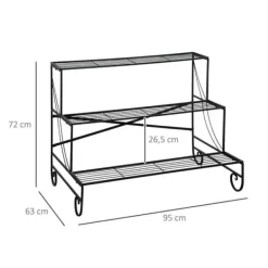 Clearance Rootz metal blomsterstativ - plantestativ - 3 etagers blomsterstativ - sort - 95 x 63 x 72 cm Plantestativer