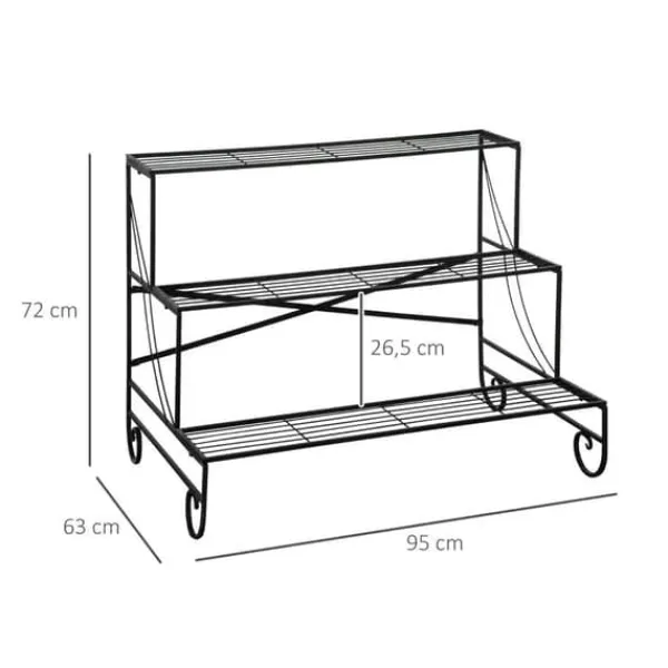 Clearance Rootz metal blomsterstativ - plantestativ - 3 etagers blomsterstativ - sort - 95 x 63 x 72 cm Plantestativer