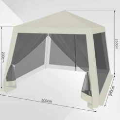 Online Rootz Outdoor Pavillion - Gazebo - Havely - UV-beskyttelse - Insektfrit mesh - Robust metalramme - 300 cm x 250 cm x 300 cm Telte & Lysthuse