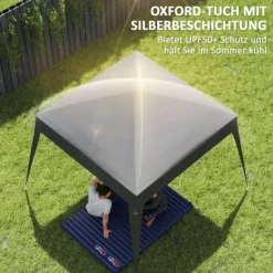 Telte & Lysthuse^Rootz Pavilion Udskiftningstak - Haveteltafdækning - Tarpaulin baldakin - UPF50+ beskyttelse - 3x3m base, 2,4x2,4 m top - Grå Oxford stof