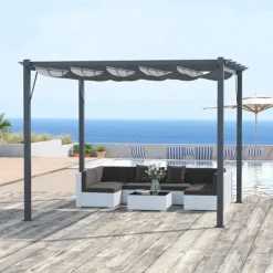 Rootz Pergola - Pergola Med Skydetag - Aluminium - Polyester - Have - Terrasse - Balkon - Koksgrå - Mørkegrå - 300 x 300 x 223 cm Buer, Spalier, Lysthuse Uden Tag