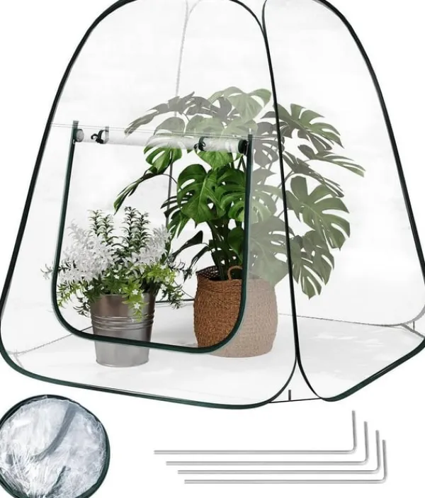 Drivhus^Rootz Pop -Up Greenhouse - Vinterbeskyttelsestelt - Mini Transparent Dubernation - Easy Setup - Understøtter plantevækst - 70x70x80 cm