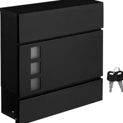 Postkasser & Brevindkast^Rootz Postkasse - Vægbrevkasse - Vægmonteret - Låsbar - Avisrum - Sort - Metal - 37 x 10,5 x 37 cm