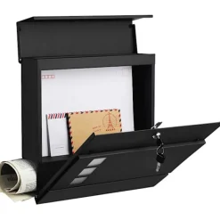 Postkasser & Brevindkast^Rootz Postkasse - Vægbrevkasse - Vægmonteret - Låsbar - Avisrum - Sort - Metal - 37 x 10,5 x 37 cm