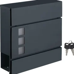 Postkasser & Brevindkast^Rootz Postkasse - Vægbrevkasse - Vægmonteret - Låsbar - Avisrum - Sort - Metal - 37 x 10,5 x 37 cm
