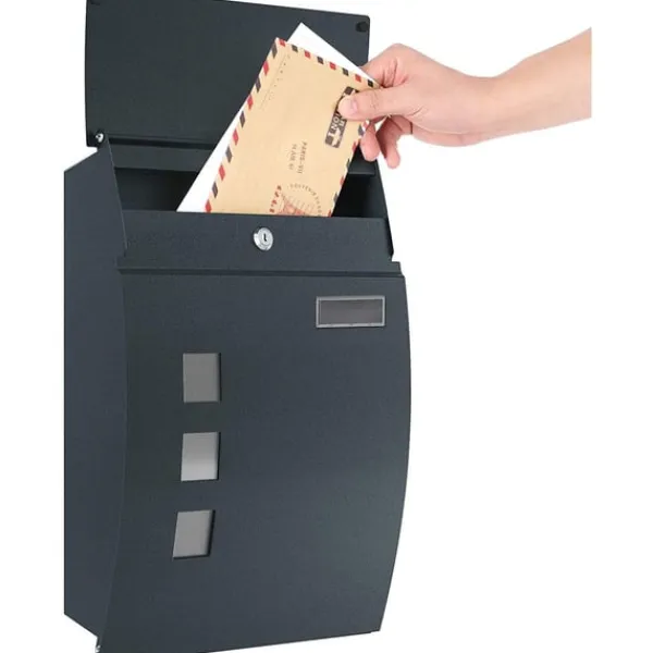 Postkasser & Brevindkast^Rootz Postkasse - Vægbrevkasse - Låsbar - Navneskiltholder - Nøgler - Antracit - 32 x 10 x 45 cm