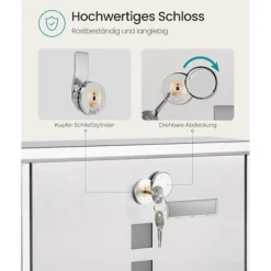 Hot Rootz postkasse med sølv kobberlåscylinder - Postkasse - Postkasse - Galvaniseret stål - Sikker lås - 11cm x 37cm x 37cm Postkasser & Brevindkast