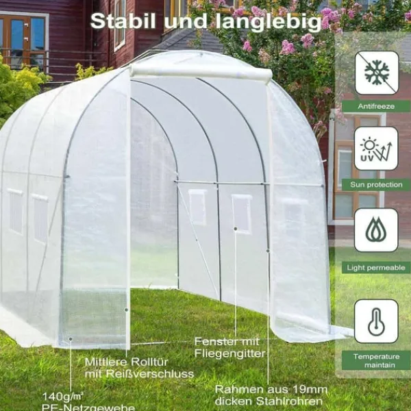 Outlet Rootz Premium Large Walk-In drivhus - Havedrivhus - Planteskjul - Vejrbestandigt PE Mesh - Rummeligt 6m² interiør - Robust 19 mm stålramme - 300 cm x | CDON Drivhus