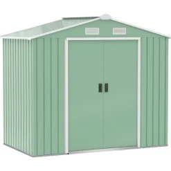 Online Rootz Redskabsskur - Haveskur med skydedøre - Fundament - Vejrbestandig - Stål - Grøn - 213 x 130 x 185cm Skure, Garager & Carports
