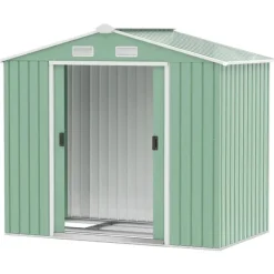 Online Rootz Redskabsskur - Haveskur med skydedøre - Fundament - Vejrbestandig - Stål - Grøn - 213 x 130 x 185cm Skure, Garager & Carports