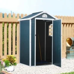 Best Rootz Redskabsskur - Haveskur - Redskabsskur - Ventilationsvindue - Penttag - Metal - Grå - 134 x 104 x 204 cm Skure, Garager & Carports