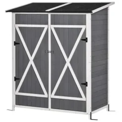 Skure, Garager & Carports^Rootz Redskabsskur - Haveskab - 2 døre - Værktøjsskab - Haveopbevaring - Træ - Grå/Hvid - 139 x 75 x 160 cm