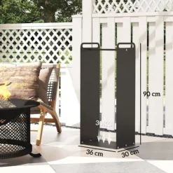 Clearance Rootz sort brændestativ - Brændeholder - Træopbevaring - Pulverlakeret stålramme - Pejsebeholder - 36cm x 30cm x 90cm Tilbehør Til Brændeovne & Pejse