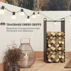 Clearance Rootz sort brændestativ - Brændeholder - Træopbevaring - Pulverlakeret stålramme - Pejsebeholder - 36cm x 30cm x 90cm Tilbehør Til Brændeovne & Pejse