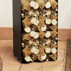 Clearance Rootz sort brændestativ - Brændeholder - Træopbevaring - Pulverlakeret stålramme - Pejsebeholder - 36cm x 30cm x 90cm Tilbehør Til Brændeovne & Pejse
