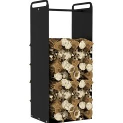 Clearance Rootz sort brændestativ - Brændeholder - Træopbevaring - Pulverlakeret stålramme - Pejsebeholder - 36cm x 30cm x 90cm Tilbehør Til Brændeovne & Pejse