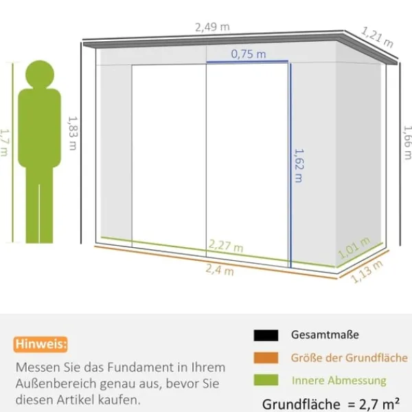 Skure, Garager & Carports^Rootz stålhaveskur - Værktøjsopbevaring - Udendørsskab - Galvaniseret stål - Sikker og organiser - Vejrbestandig - Nem montering - 249 cm x 121 cm x 1 | CDON