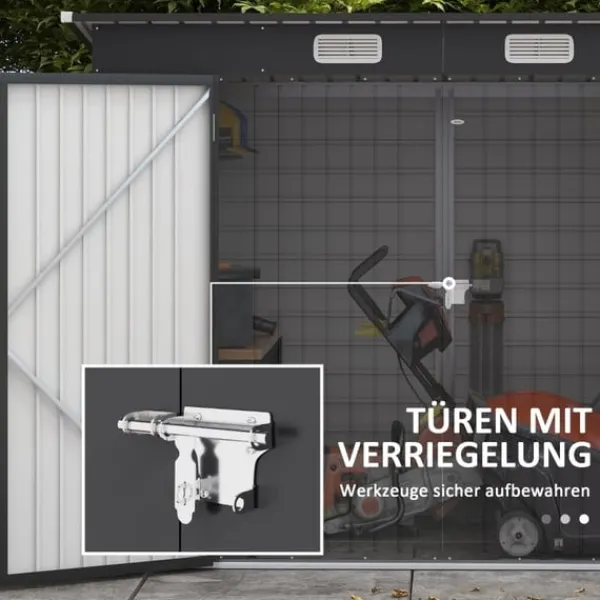 Skure, Garager & Carports^Rootz stålhaveskur - Værktøjsopbevaring - Udendørsskab - Galvaniseret stål - Sikker og organiser - Vejrbestandig - Nem montering - 249 cm x 121 cm x 1 | CDON