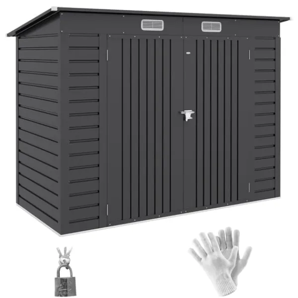 Skure, Garager & Carports^Rootz stålhaveskur - Værktøjsopbevaring - Udendørsskab - Galvaniseret stål - Sikker og organiser - Vejrbestandig - Nem montering - 249 cm x 121 cm x 1 | CDON