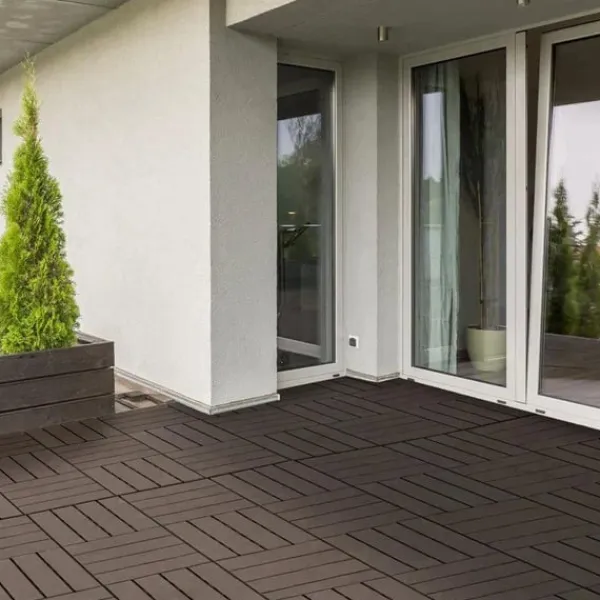 Best Rootz terrassefliser - Gulvfliser - Sæt med 9 gulvfliser - Klikmekanisme - Trækorn - PP Plast - Brun - 30 x 30 x 2 cm Havedekorationer