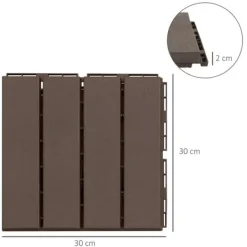Best Rootz terrassefliser - Gulvfliser - Sæt med 9 gulvfliser - Klikmekanisme - Trækorn - PP Plast - Brun - 30 x 30 x 2 cm Havedekorationer